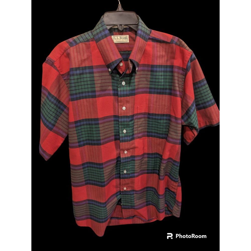 Vintage  L.L.Bean Freeport Maine Mens Plaids  SHORT SLEEVE Shirt Large Made USA‎